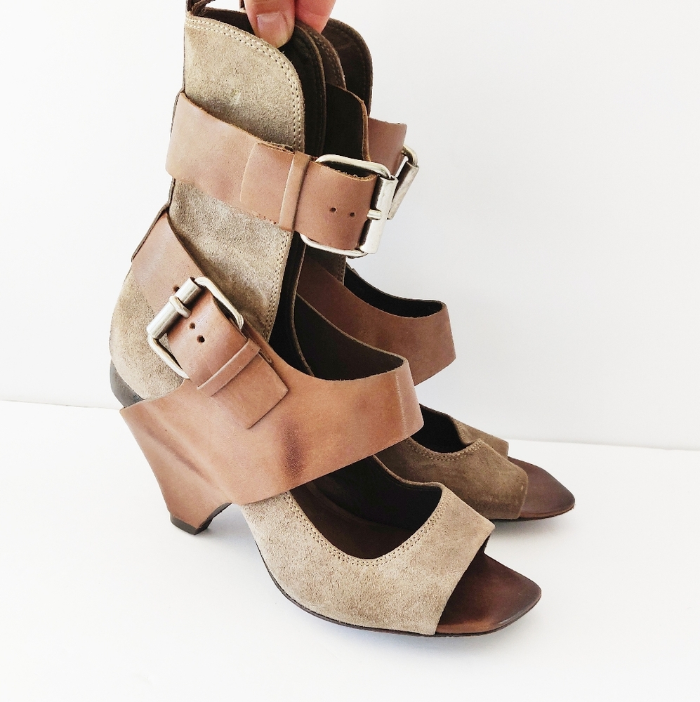 💥 Allsaints gray brown belted med heel shoes 8 38